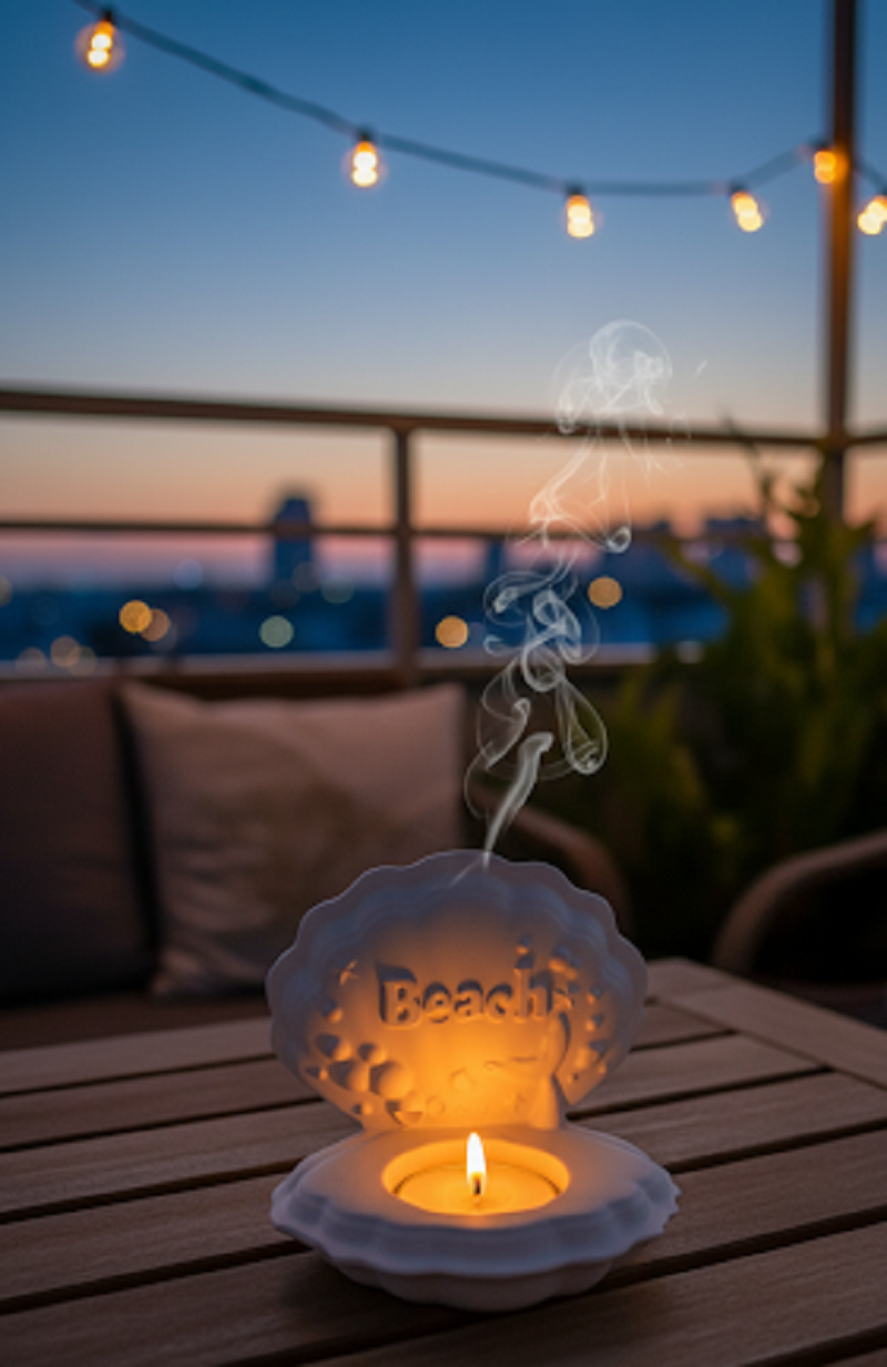 Sahil Temalı Mum Takımı - Tealight Mumlu Denizkabuğu Mumluk