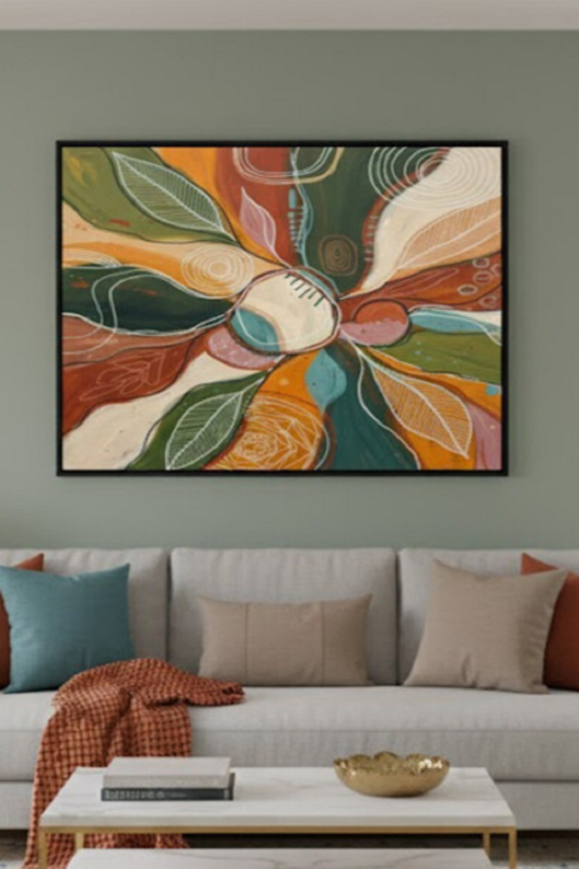 Safir Design Soyut Desenli Çerçeveli Tablo Toprak Tonları ve Bohem Stil Çerçeveli Tablo