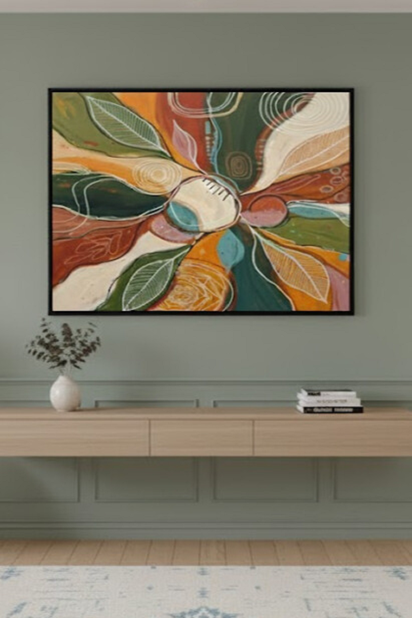 Safir Design Soyut Desenli Çerçeveli Tablo Toprak Tonları ve Bohem Stil Çerçeveli Tablo