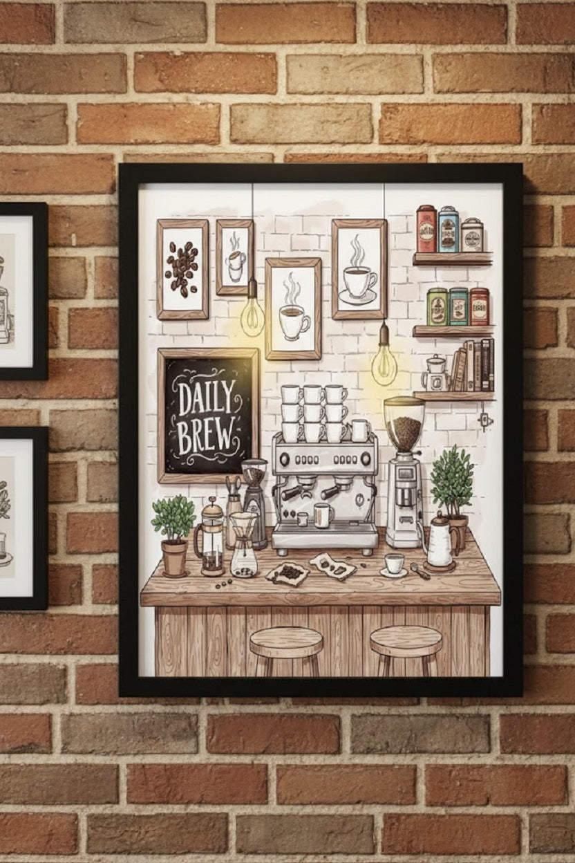 Safir Design Kahve Temalı Çerçeveli Tablo Mutfak ve Kahve Köşesi Tablosu