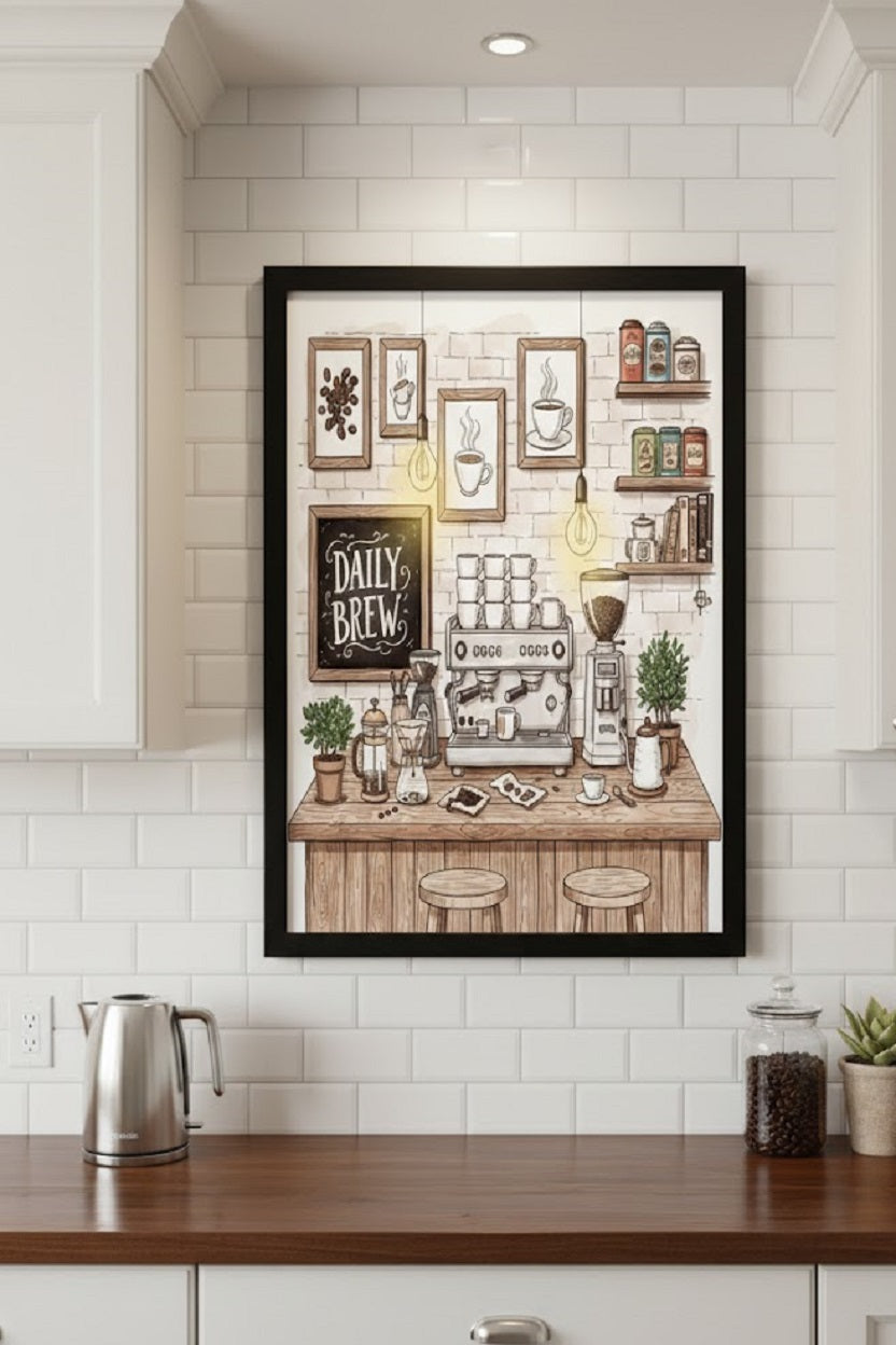 Safir Design Kahve Temalı Çerçeveli Tablo Mutfak ve Kahve Köşesi Tablosu