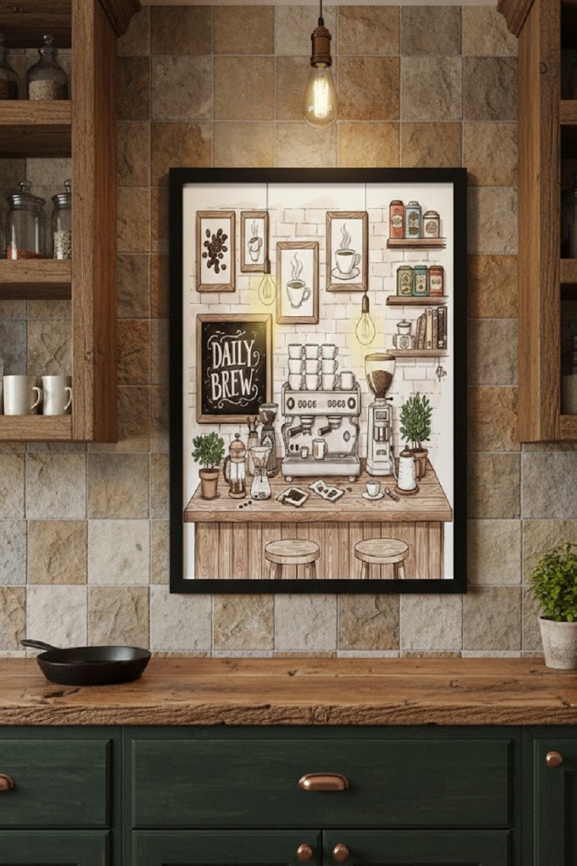 Safir Design Kahve Temalı Çerçeveli Tablo Mutfak ve Kahve Köşesi Tablosu