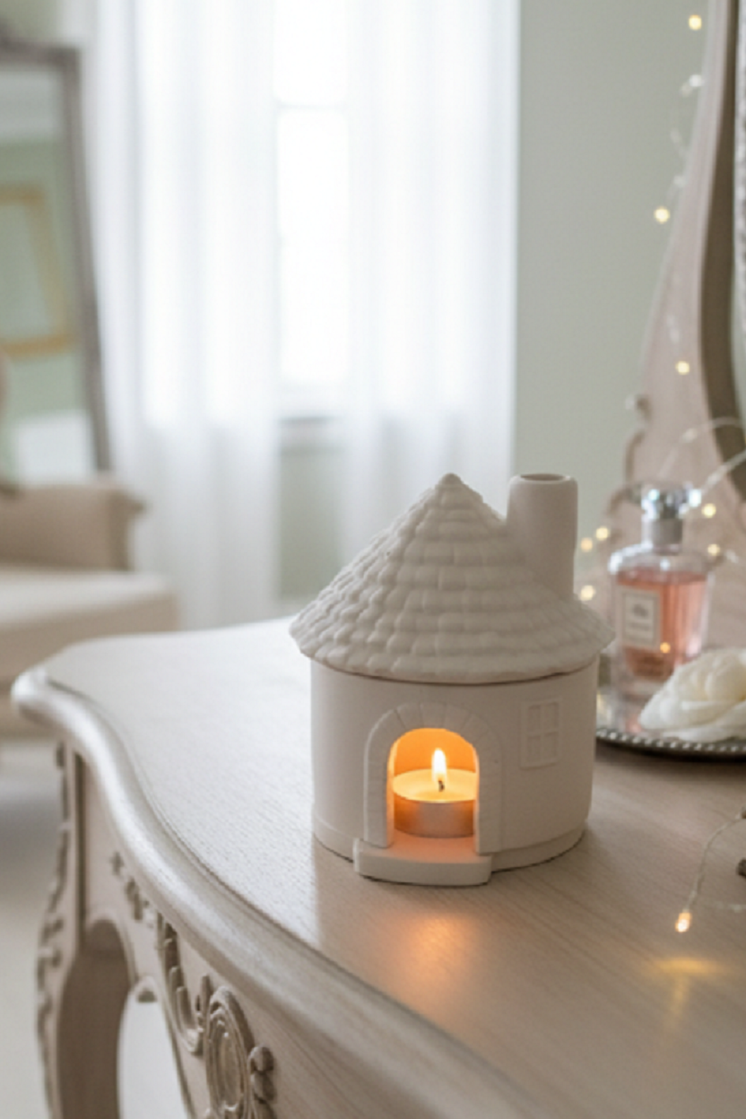 Safir Design  Sıcak Yuva Tasarım Mumluk - Tealight Mumlu Ev Mumluk
