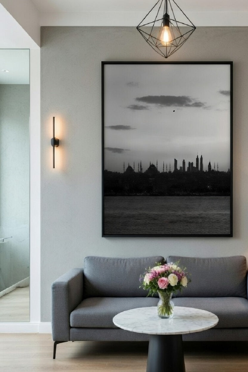 Safir Design Siyah Beyaz İstanbul Silüeti Çerçeveli Tablo Modern Şehir Manzaralı Tablo