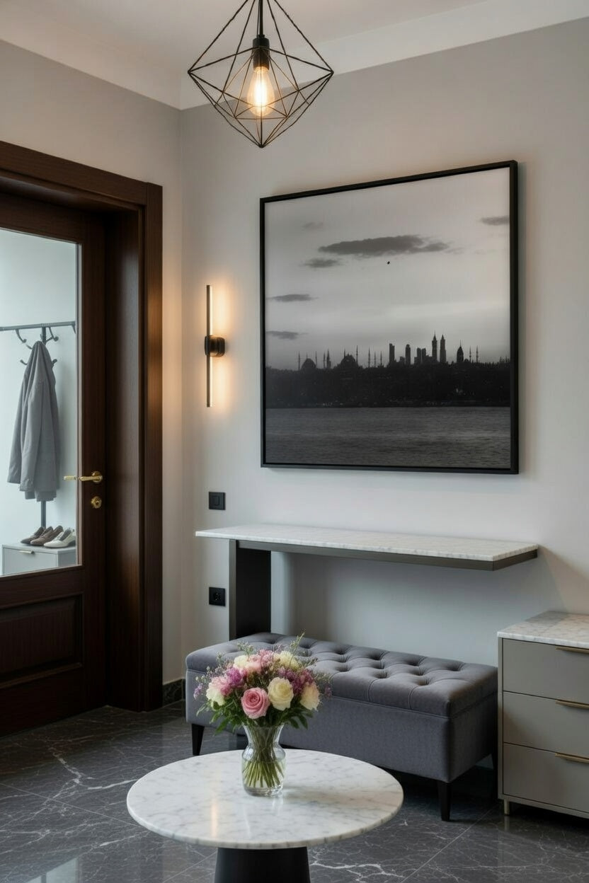 Safir Design Siyah Beyaz İstanbul Silüeti Çerçeveli Tablo Modern Şehir Manzaralı Tablo