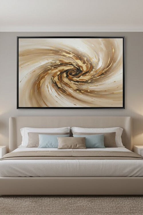 Safir Design Altın Işıltılı Girdap Soyut Çerçeveli Tablo Lüks Görünümlü Çerçeveli Tablo