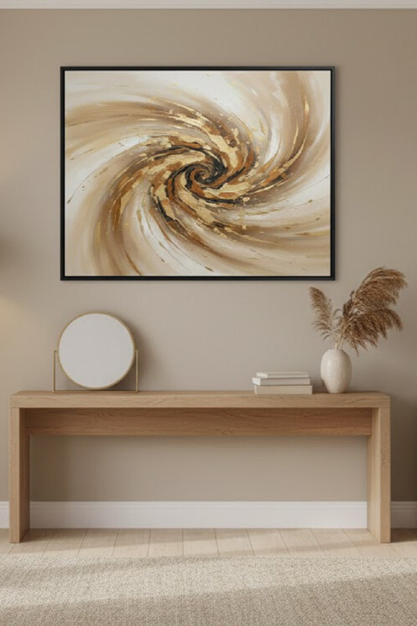Safir Design Altın Işıltılı Girdap Soyut Çerçeveli Tablo Lüks Görünümlü Çerçeveli Tablo
