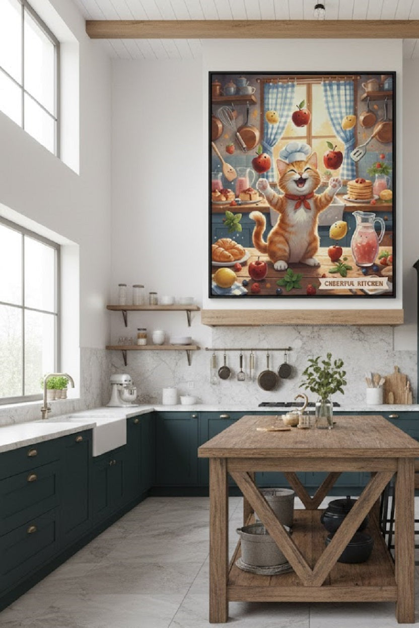 Safir Design Aşçı Kedi Temalı Mutfak Dekorasyonu Çerçeveli Tablo