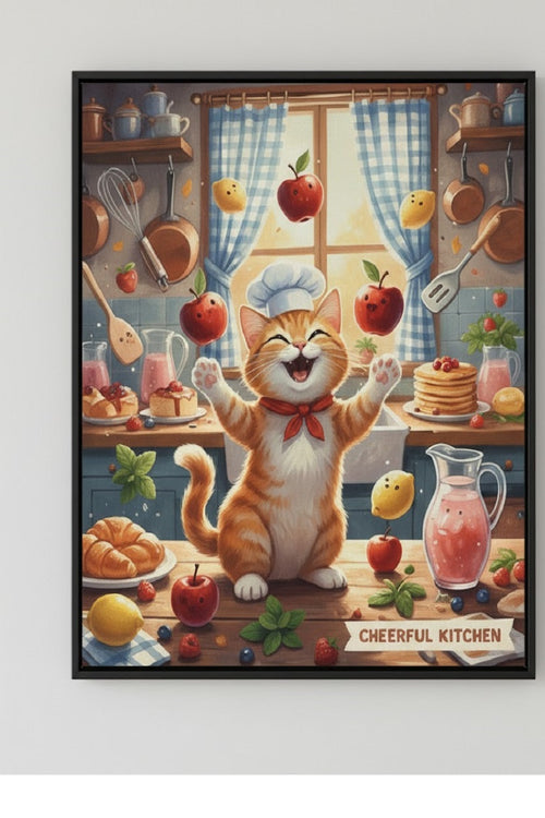 Safir Design Aşçı Kedi Temalı Mutfak Dekorasyonu Çerçeveli Tablo