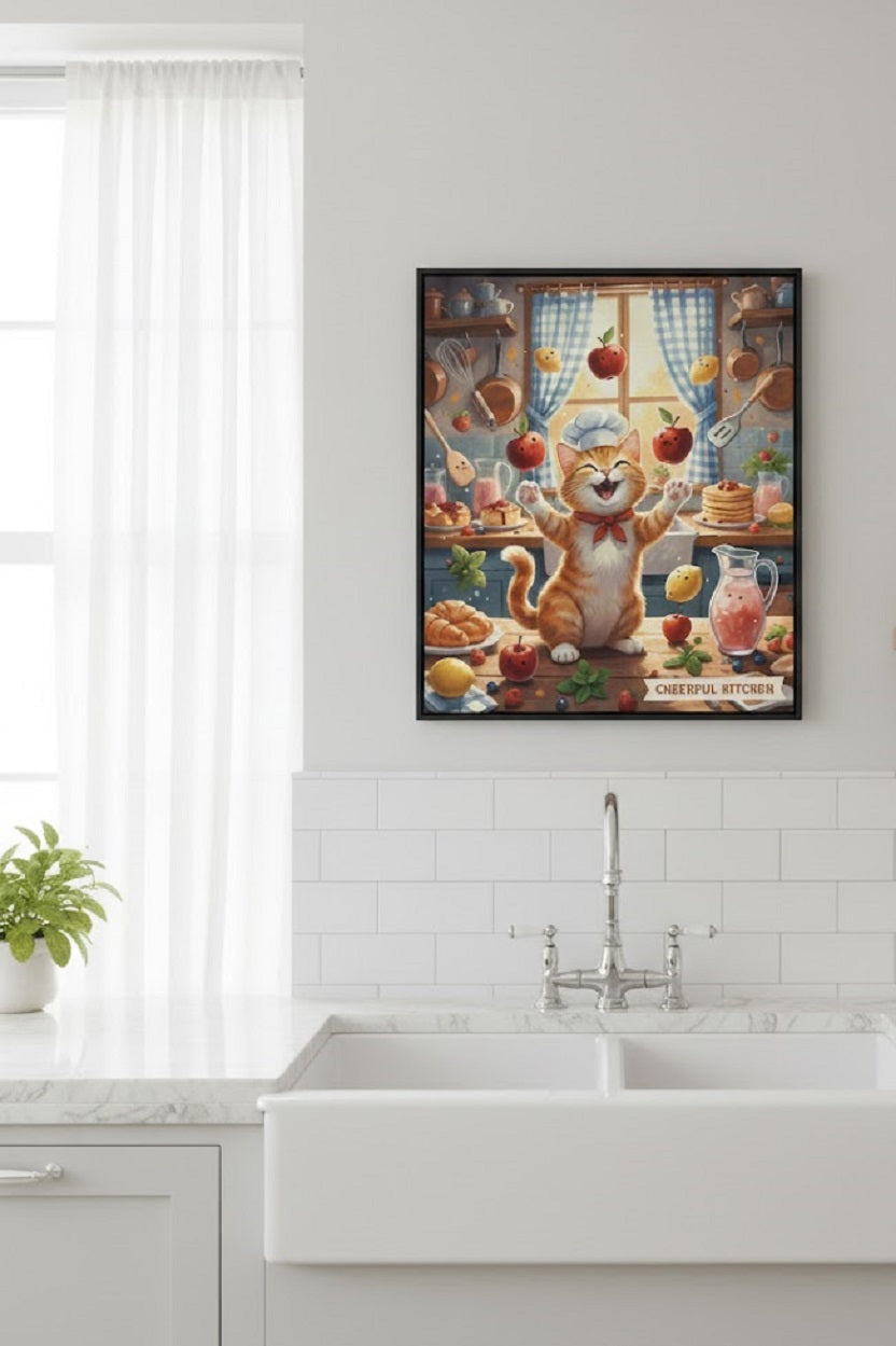 Safir Design Aşçı Kedi Temalı Mutfak Dekorasyonu Çerçeveli Tablo