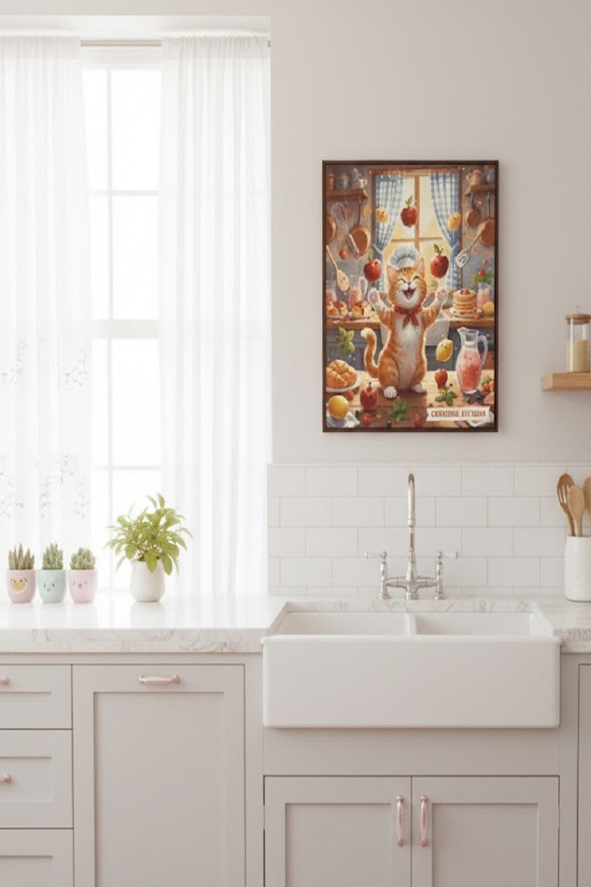 Safir Design Aşçı Kedi Temalı Mutfak Dekorasyonu Çerçeveli Tablo