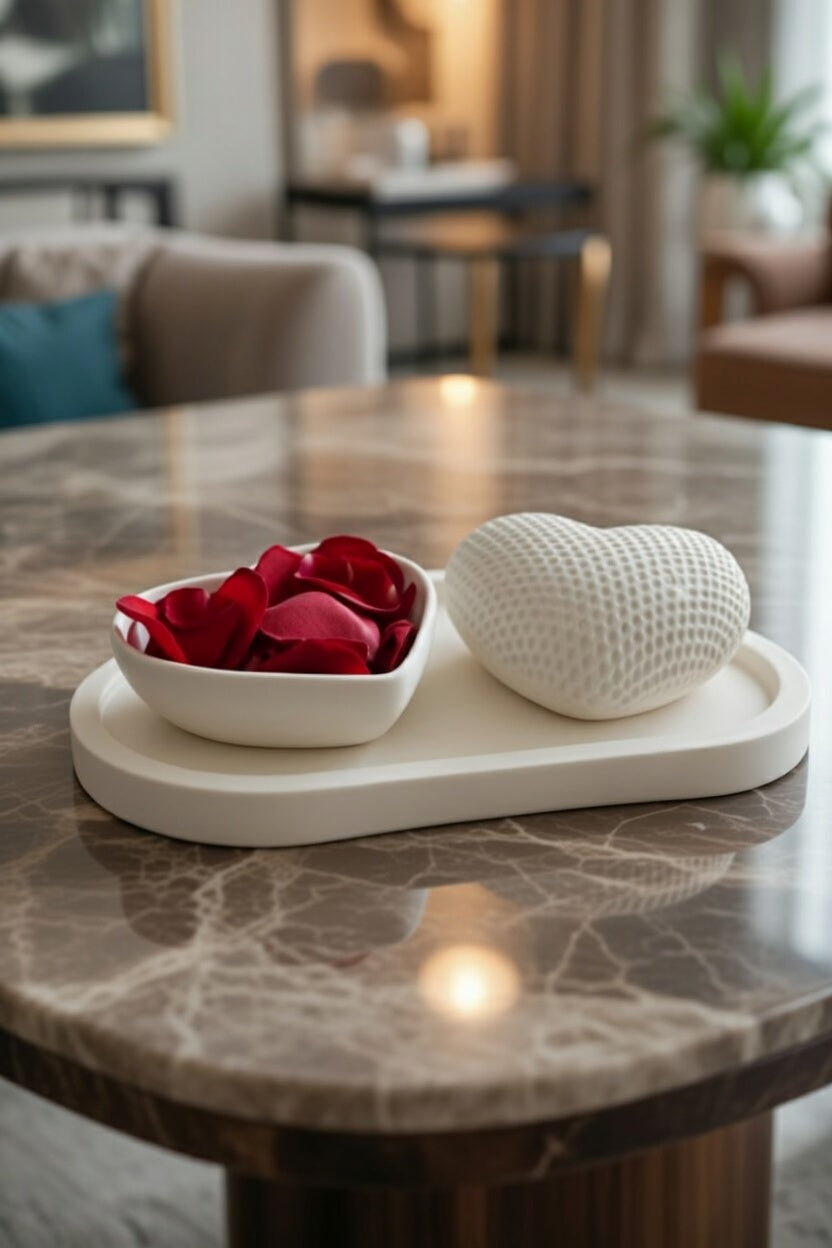 Safir Design Minimalist Masa Üstü Obje Seti - Kalp Temalı Dekoratif Obje