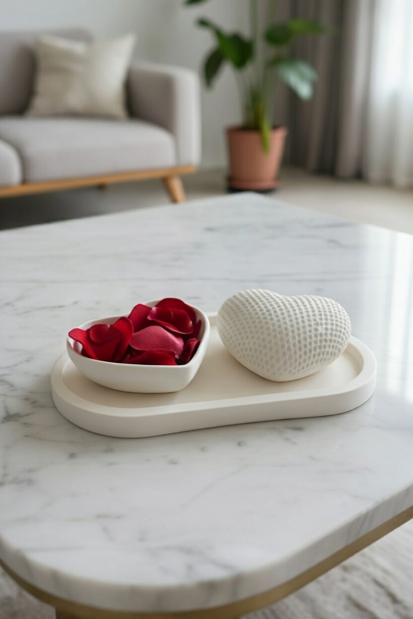 Safir Design Minimalist Masa Üstü Obje Seti - Kalp Temalı Dekoratif Obje