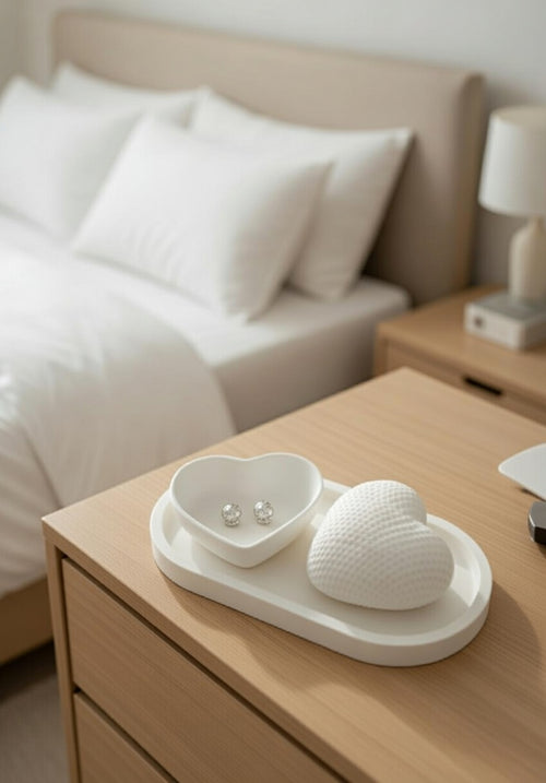 Kalp Temalı Dekoratif Set 3lü Oval Tepsili Set