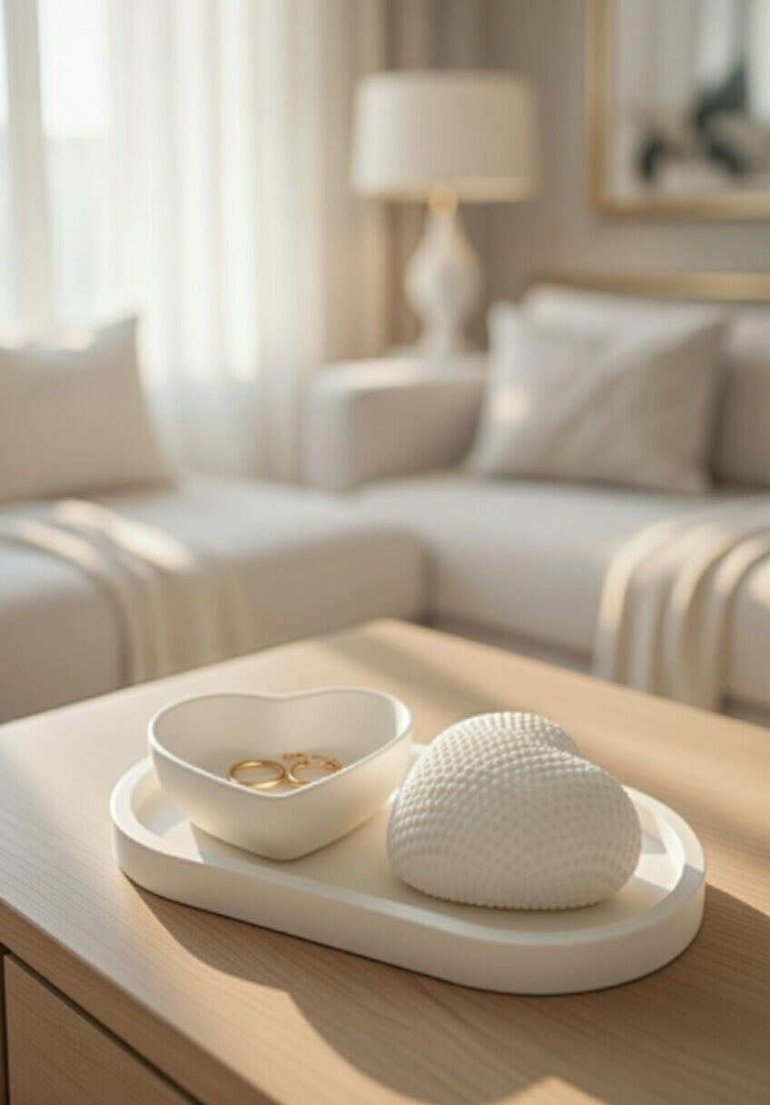 Kalp Temalı Dekoratif Set 3lü Oval Tepsili Set