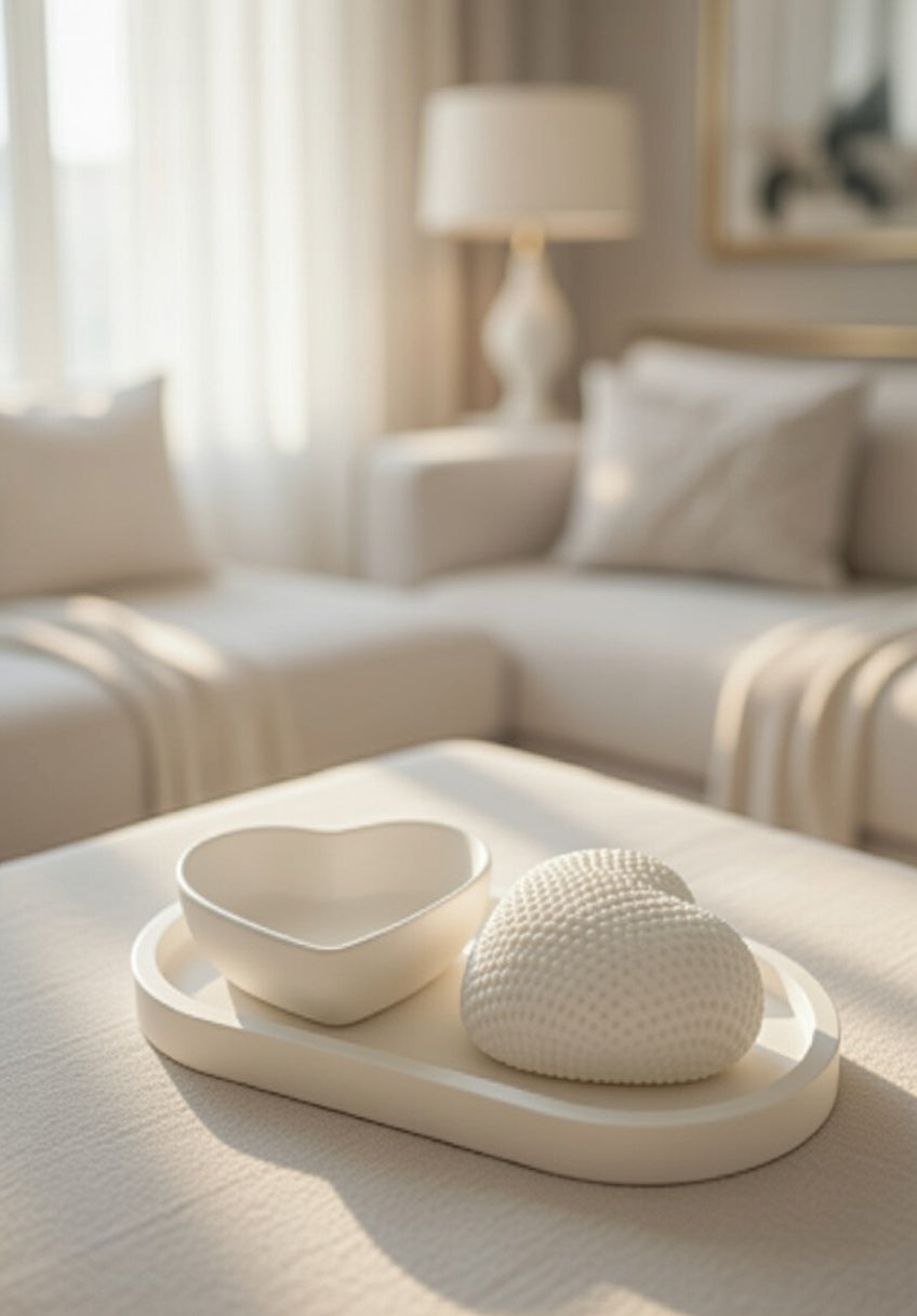 Kalp Temalı Dekoratif Set 3lü Oval Tepsili Set