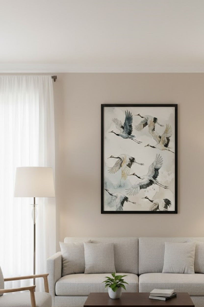 Safir Design Uçan Turna Kuşları Temalı Estetik Çerçeveli Tablo