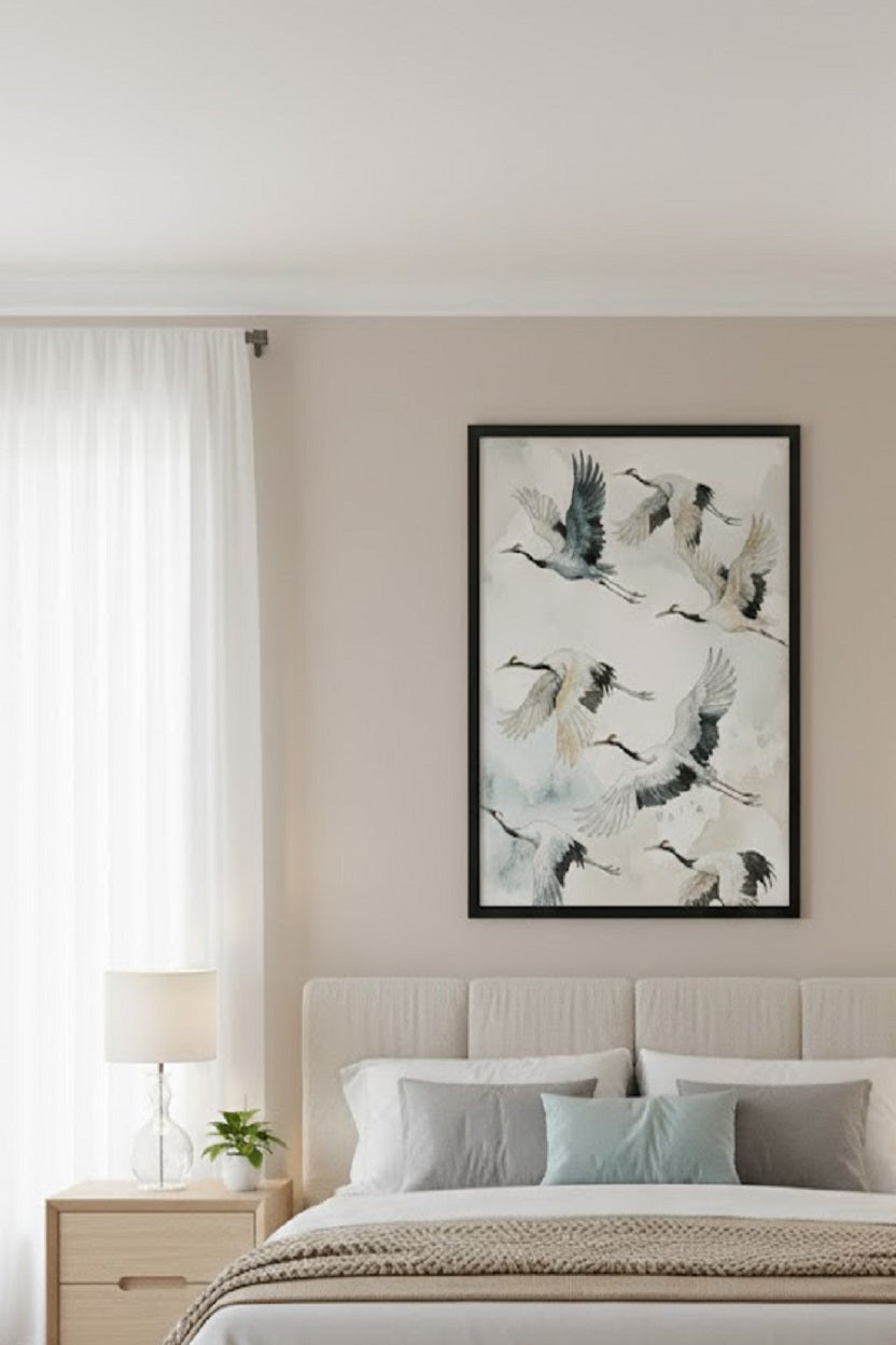 Safir Design Uçan Turna Kuşları Temalı Estetik Çerçeveli Tablo