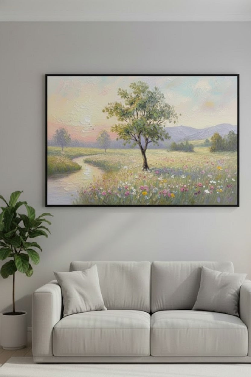 Safir Design Kır Çiçekleri ve Nehir Çerçeveli Tablo