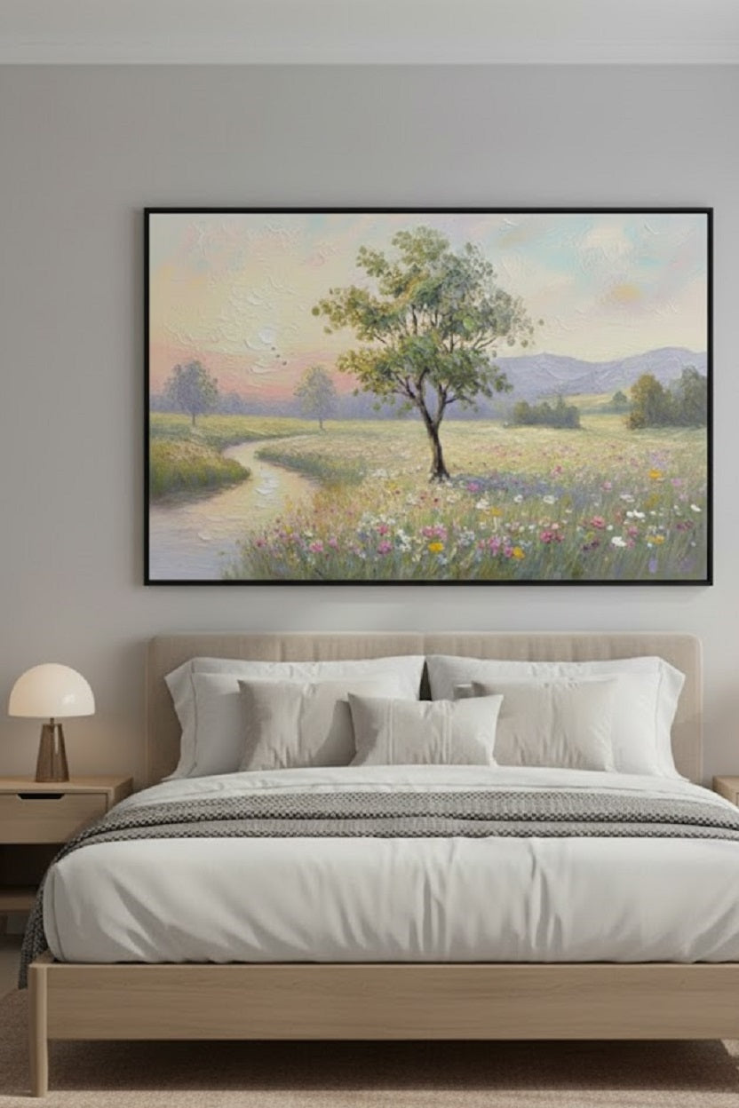 Safir Design Kır Çiçekleri ve Nehir Çerçeveli Tablo