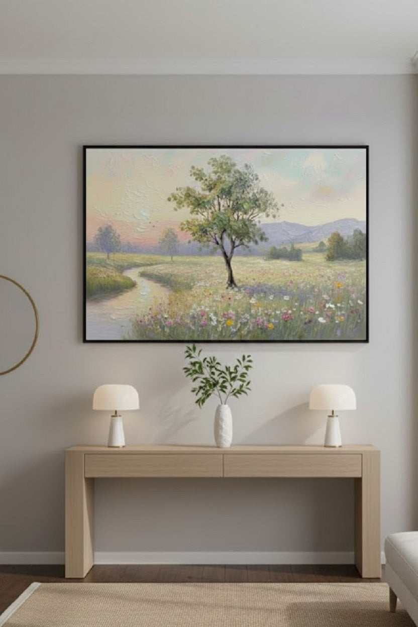 Safir Design Kır Çiçekleri ve Nehir Çerçeveli Tablo