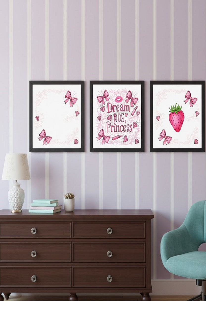 Safir Design Genç Kız Odası Dekoratif Çerçeveli Tablo Seti 3lü