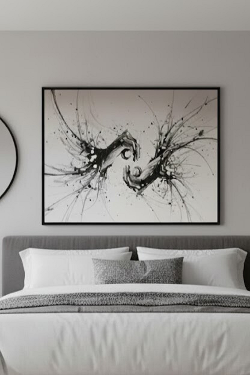 Safir Design Modern Soyut El Figürlü Siyah Beyaz Çerçeveli Tablo