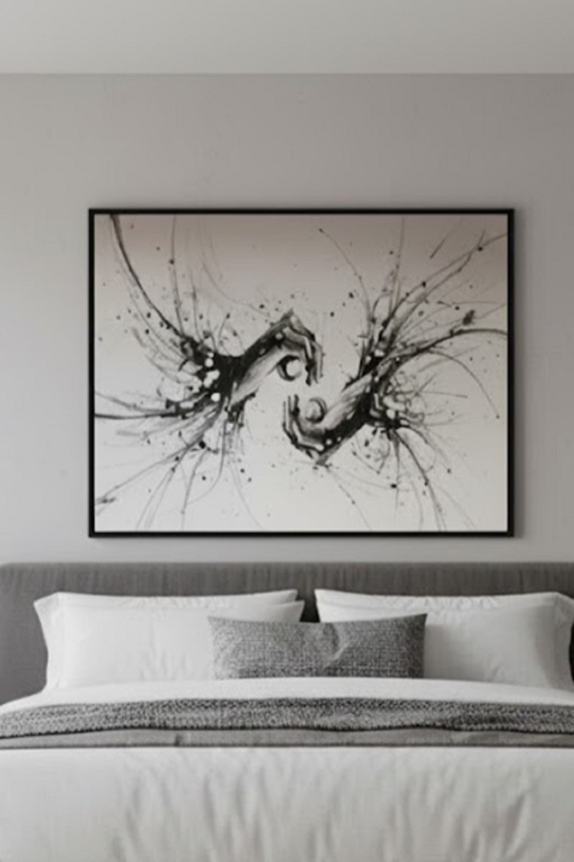 Safir Design Modern Soyut El Figürlü Siyah Beyaz Çerçeveli Tablo