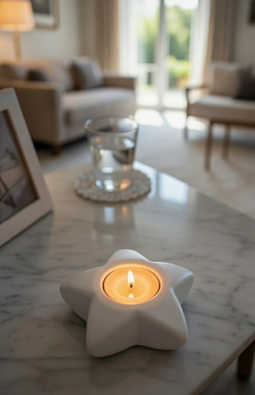 Safir Design Yıldız Mumluk Mum Bizden- Özel Tasarım El Yapımı Beyaz Mumluk