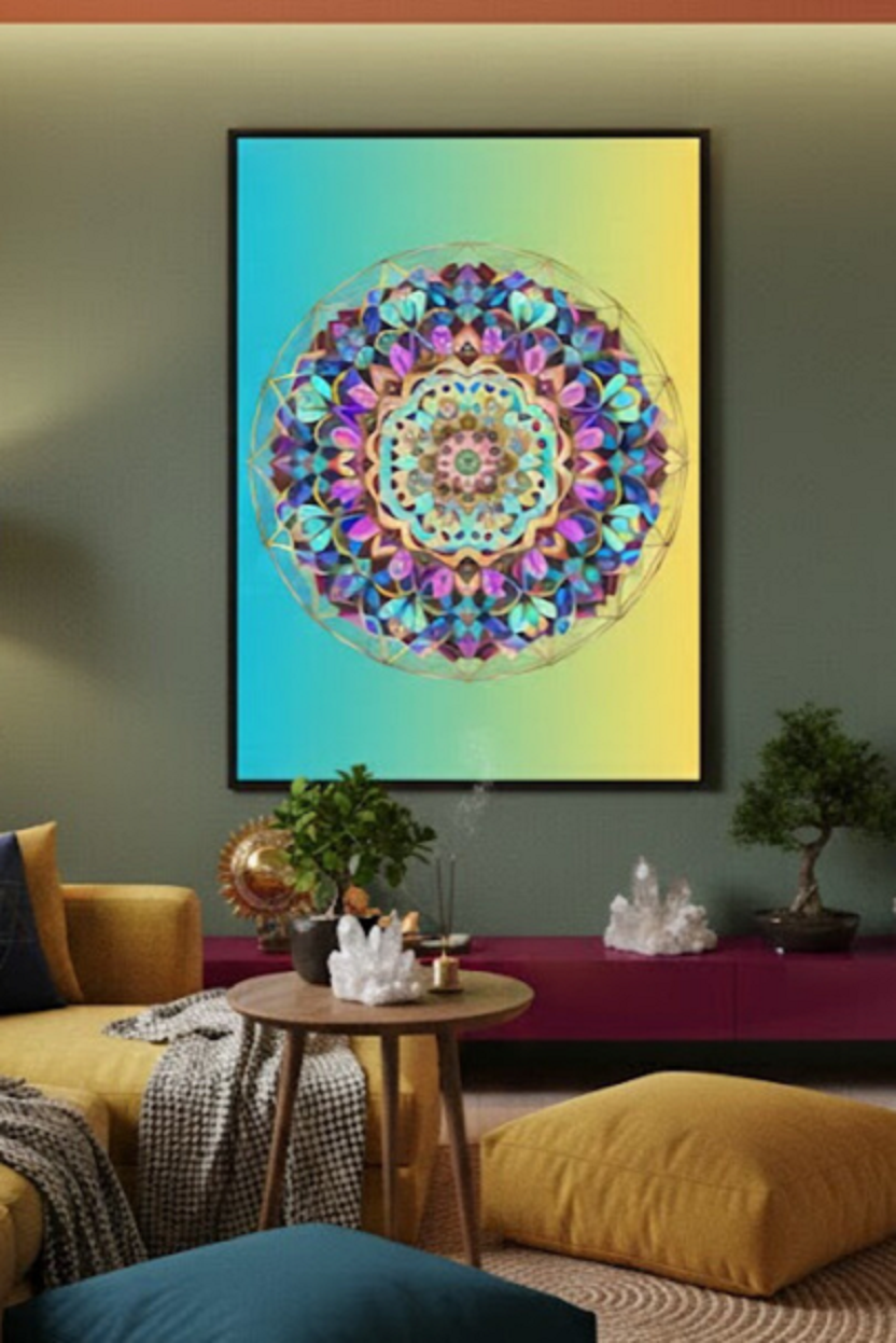 Safir Design Spiritüel Enerji ve Şans Getiren Renkli Mandala Çerçeveli Tablo