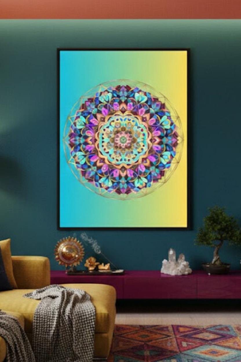 Safir Design Spiritüel Enerji ve Şans Getiren Renkli Mandala Çerçeveli Tablo