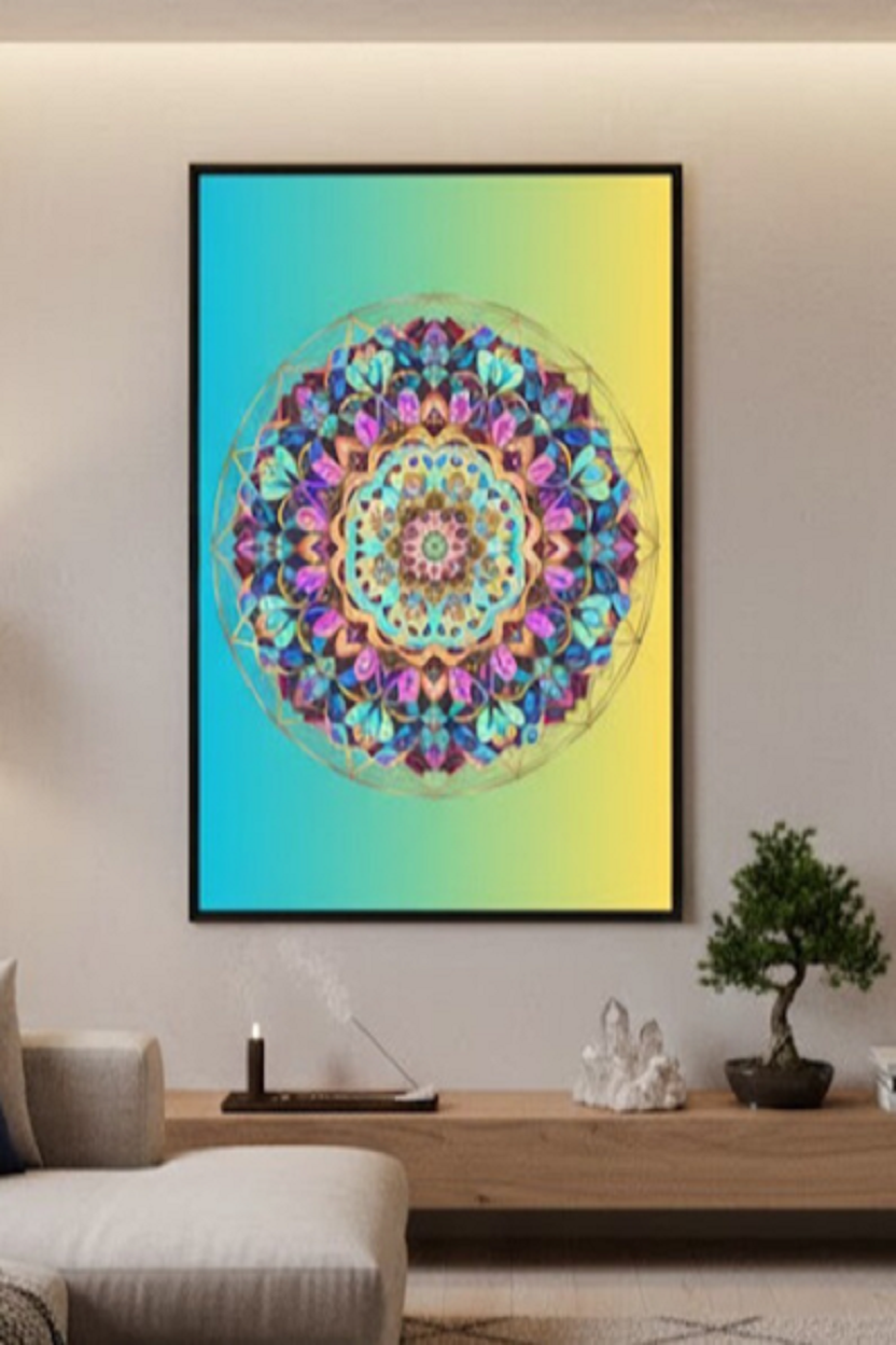 Safir Design Spiritüel Enerji ve Şans Getiren Renkli Mandala Çerçeveli Tablo