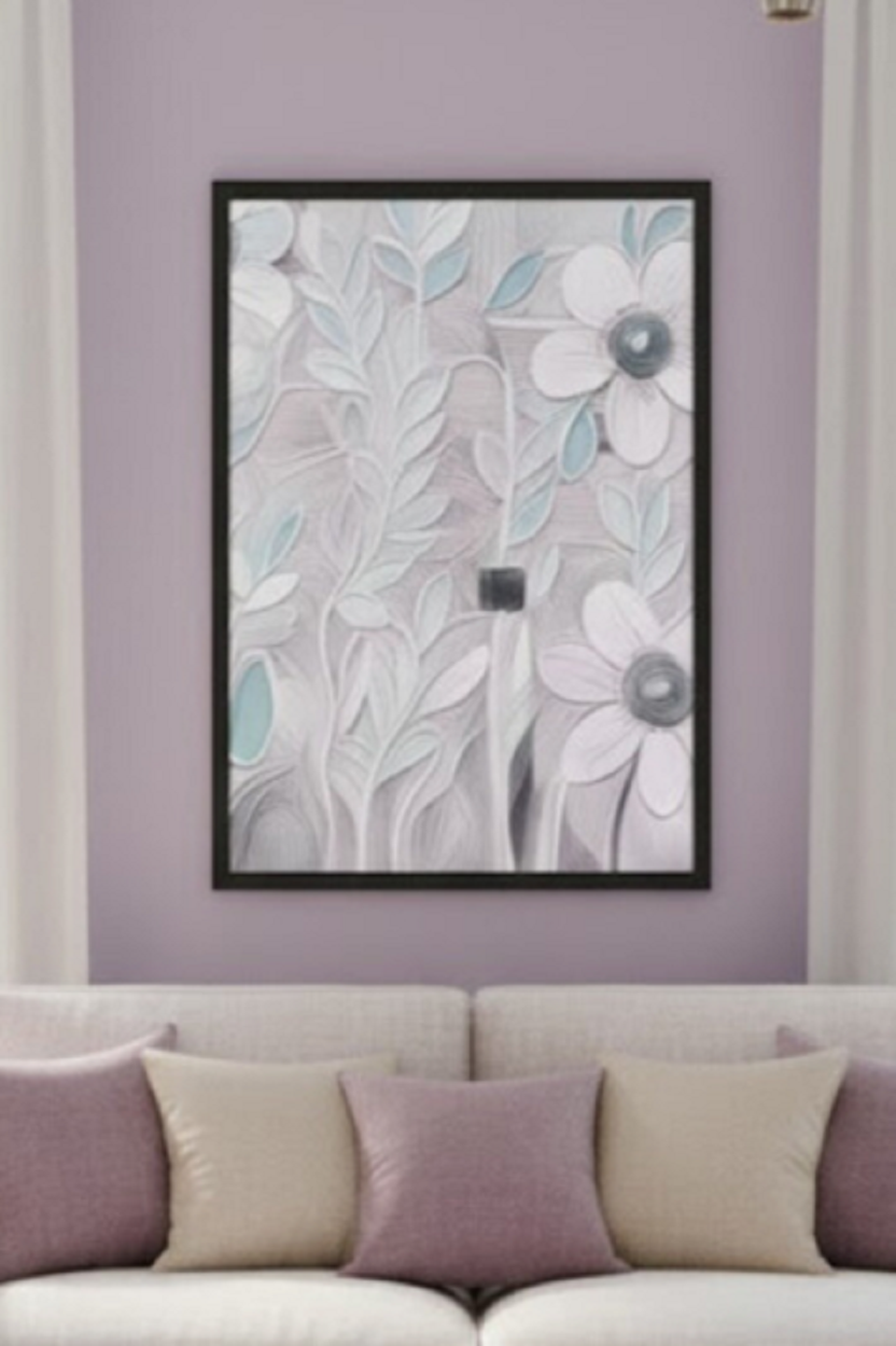 Safir Design Mor ve Beyaz Çiçek Çerçeveli Tablo