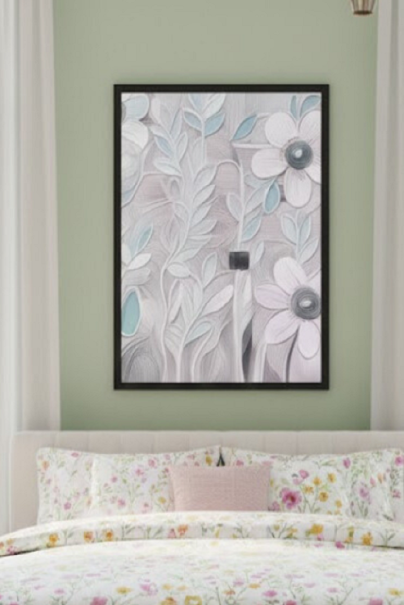 Safir Design Mor ve Beyaz Çiçek Çerçeveli Tablo