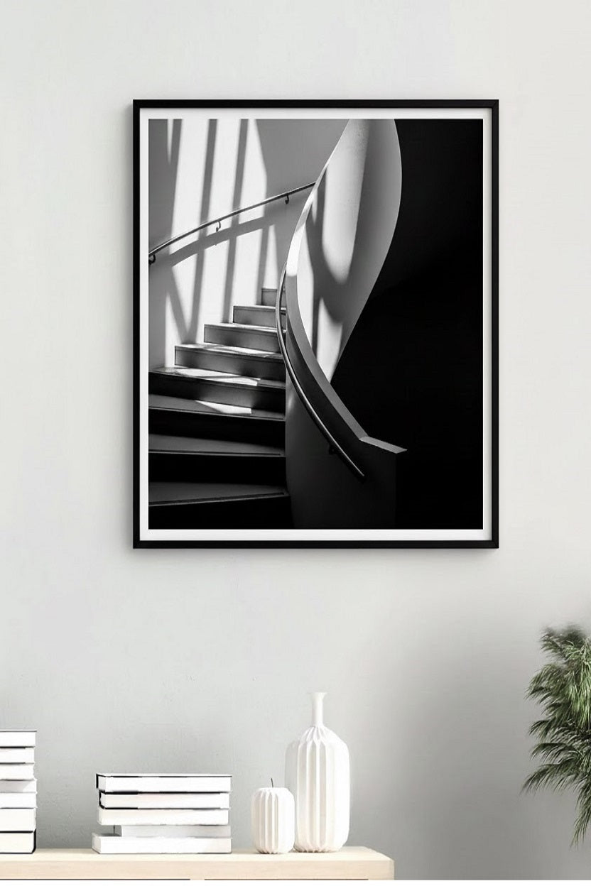 Safir Design Siyah Beyaz Minimalist Merdiven Çerçeveli Tablo Sanatı