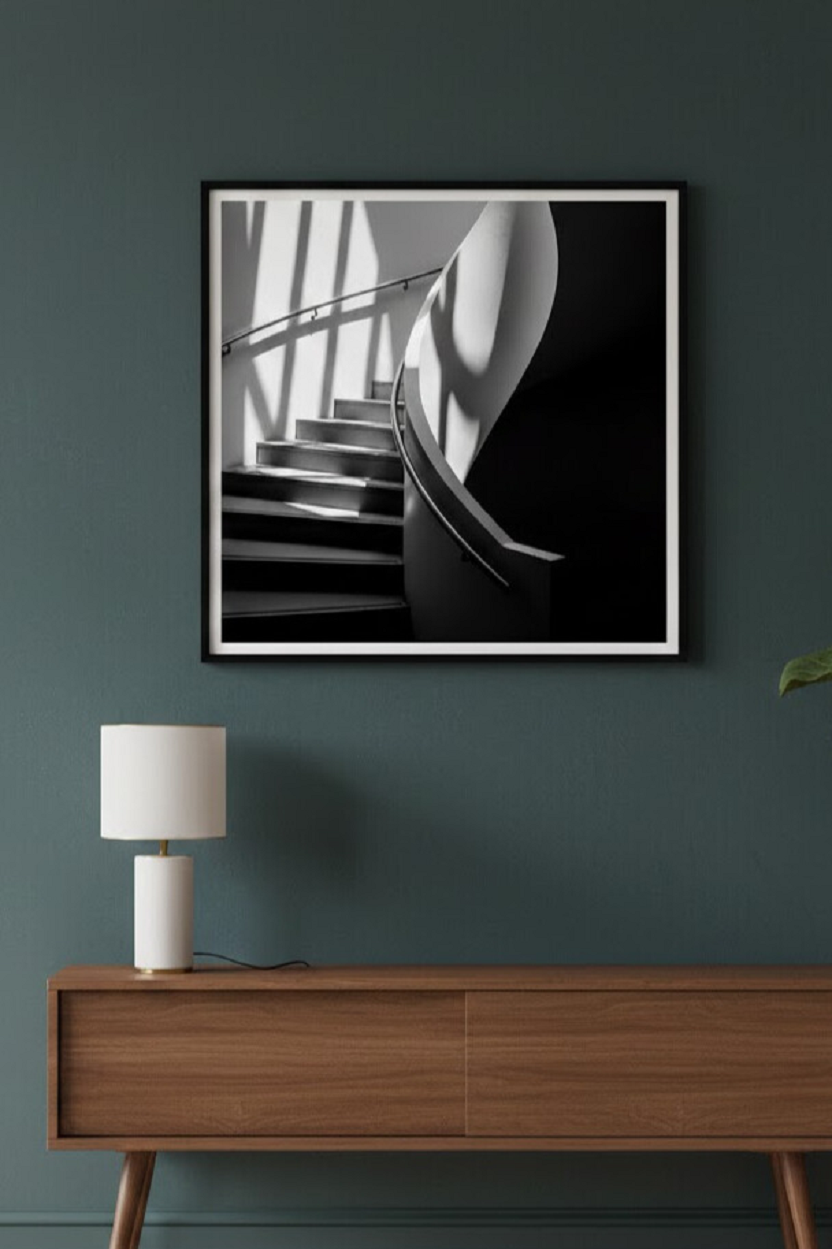 Safir Design Siyah Beyaz Minimalist Merdiven Çerçeveli Tablo Sanatı