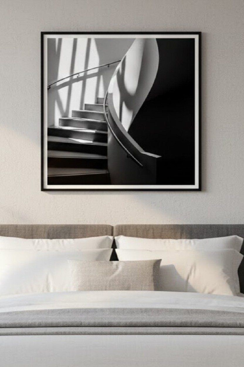 Safir Design Siyah Beyaz Minimalist Merdiven Çerçeveli Tablo Sanatı