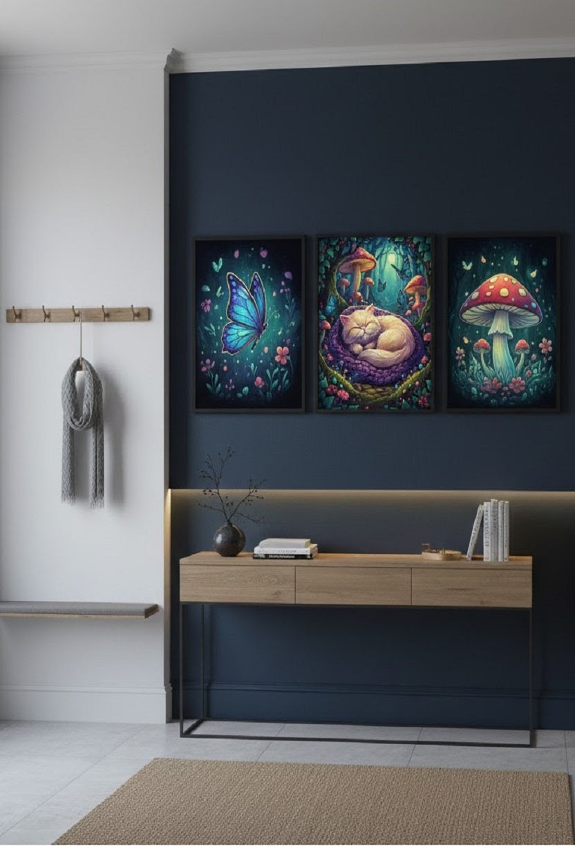 Safir Design Büyülü Orman Temalı Üçlü Çerçeveli Tablo Seti