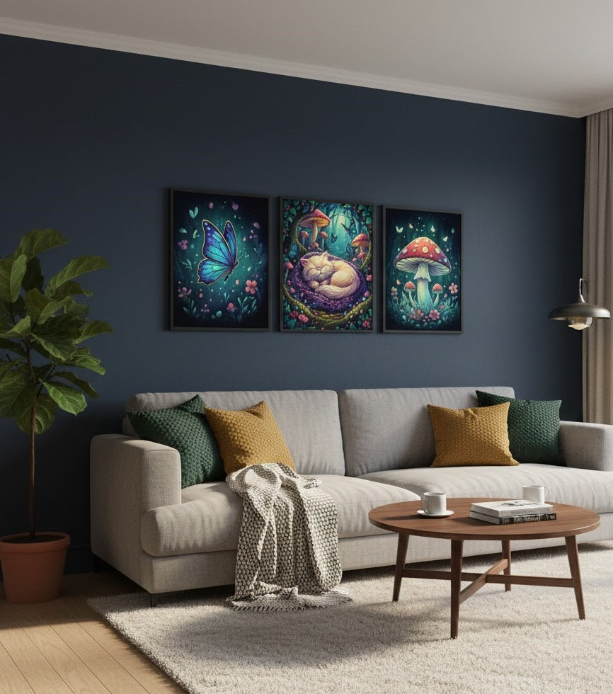 Safir Design Büyülü Orman Temalı Üçlü Çerçeveli Tablo Seti