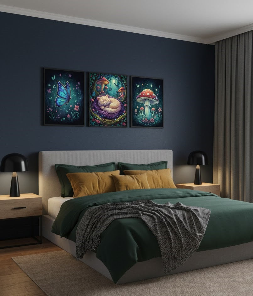 Safir Design Büyülü Orman Temalı Üçlü Çerçeveli Tablo Seti