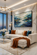 Safir Design Modern Sanat Turkuaz ve Altın  Çerçeveli Tablo