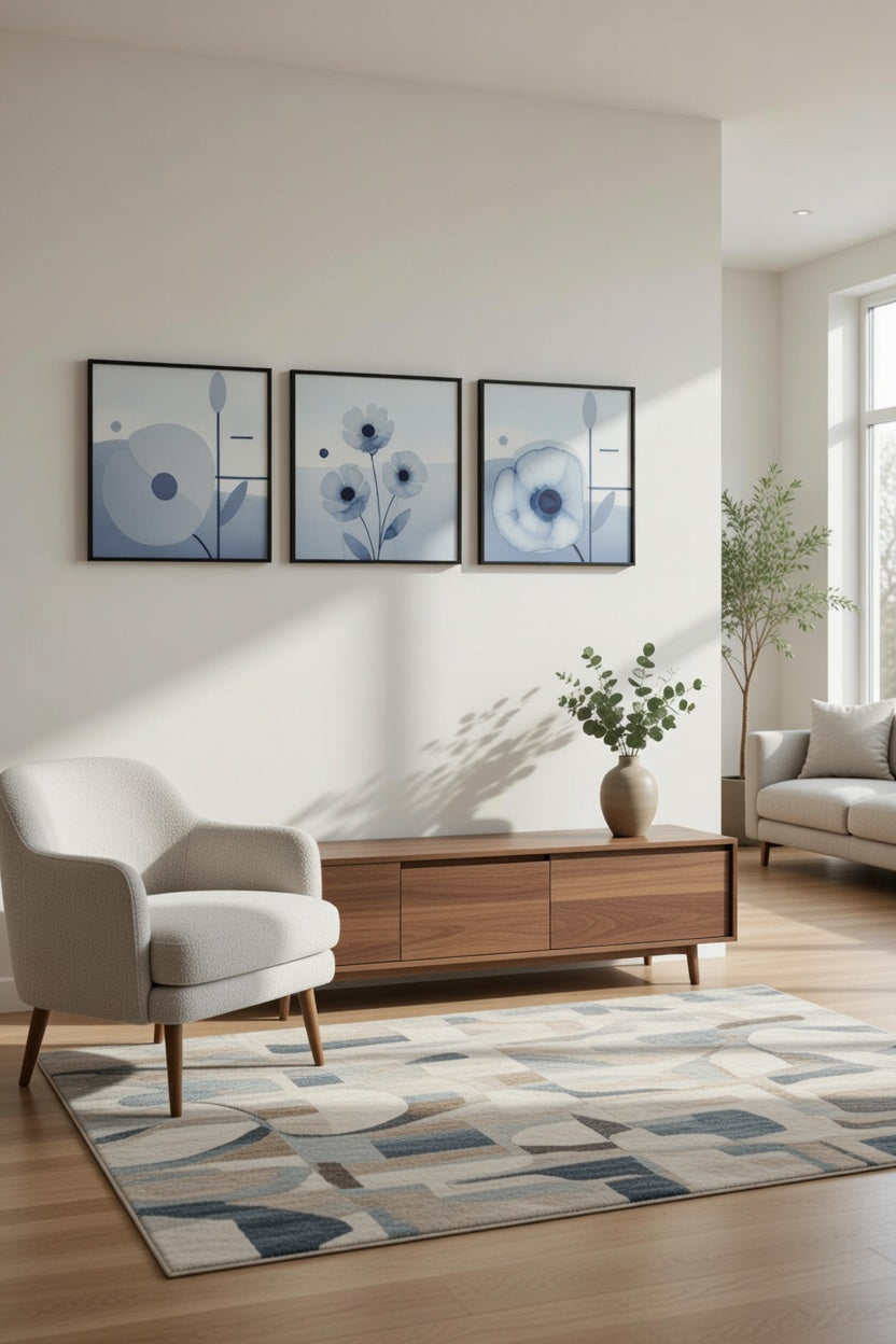 Safir Design Modern Soyut Çiçek Çerçeveli Tablo Takımı 3lü