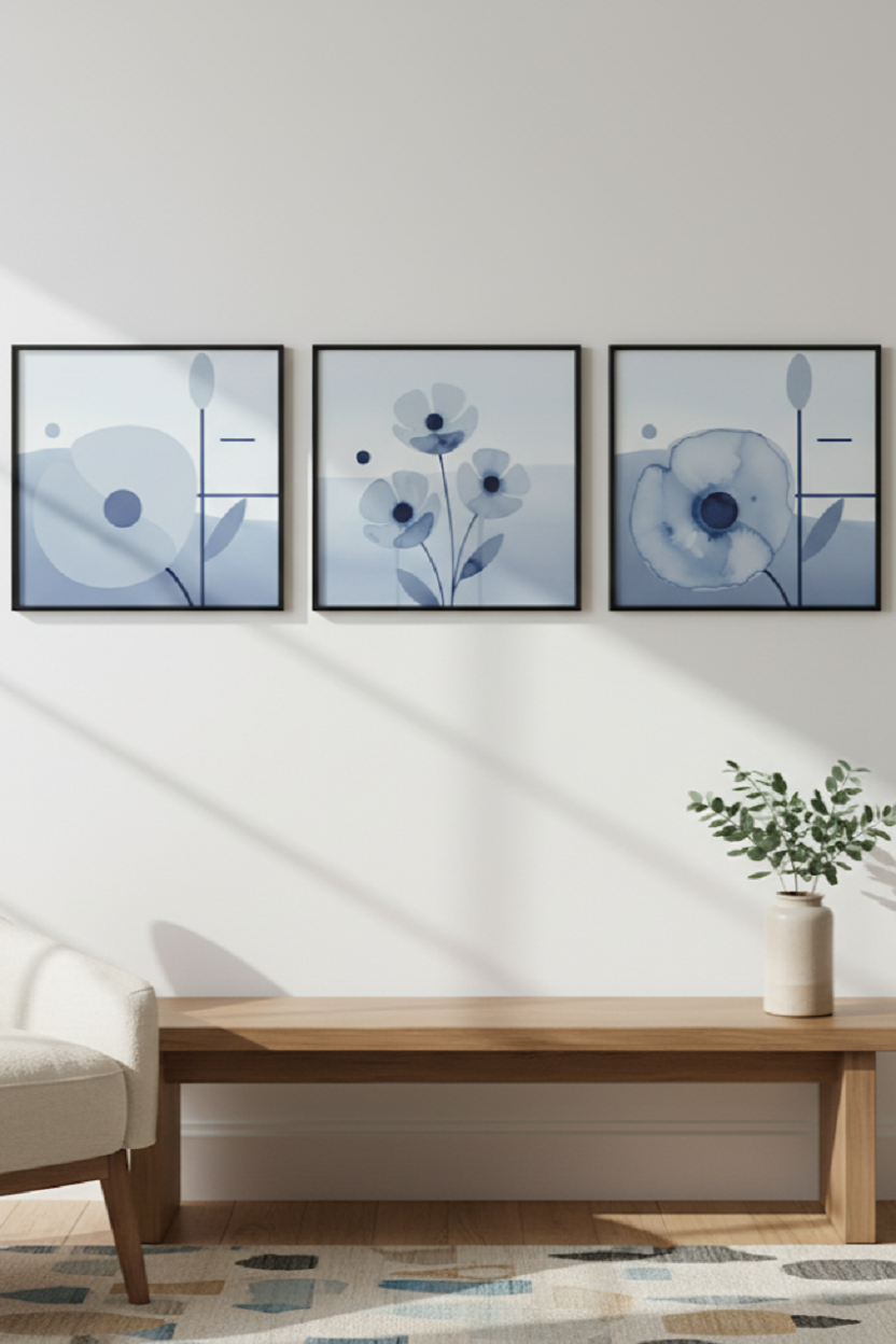 Safir Design Modern Soyut Çiçek Çerçeveli Tablo Takımı 3lü
