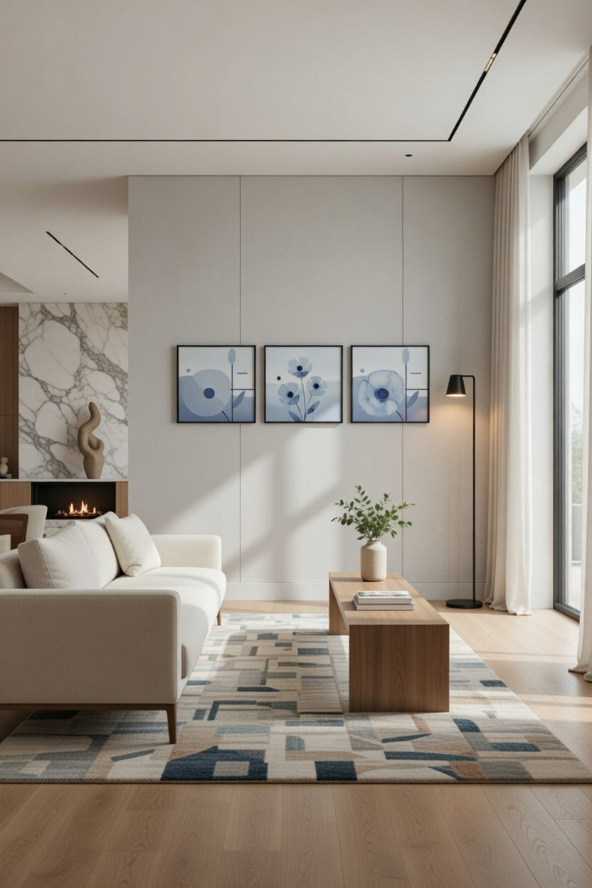 Safir Design Modern Soyut Çiçek Çerçeveli Tablo Takımı 3lü