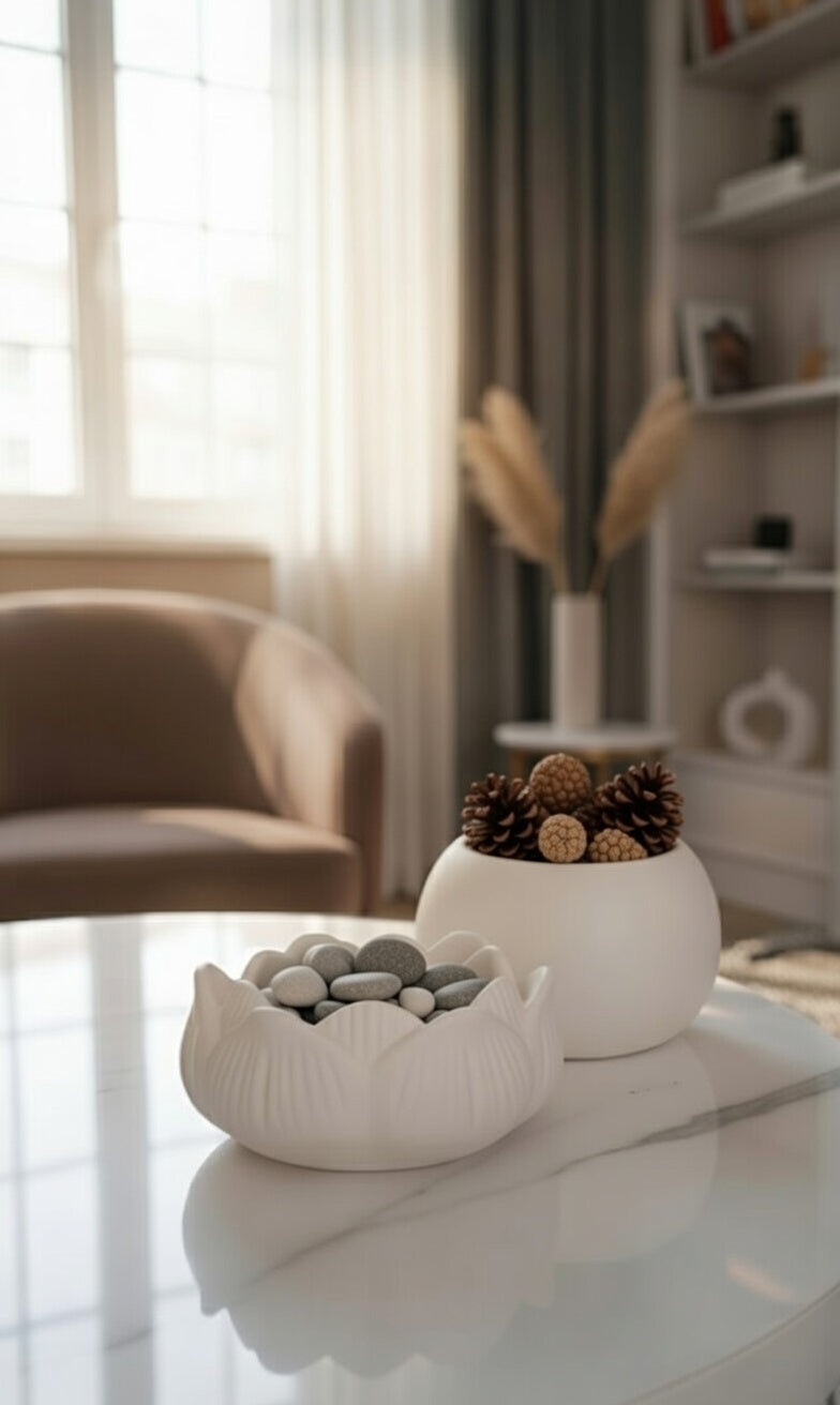 Safir Design 2'li Dekoratif Kase Seti - Lotus Çiçeği ve Modern Küre