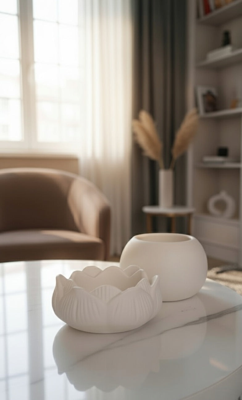 Safir Design 2'li Dekoratif Kase Seti - Lotus Çiçeği ve Modern Küre