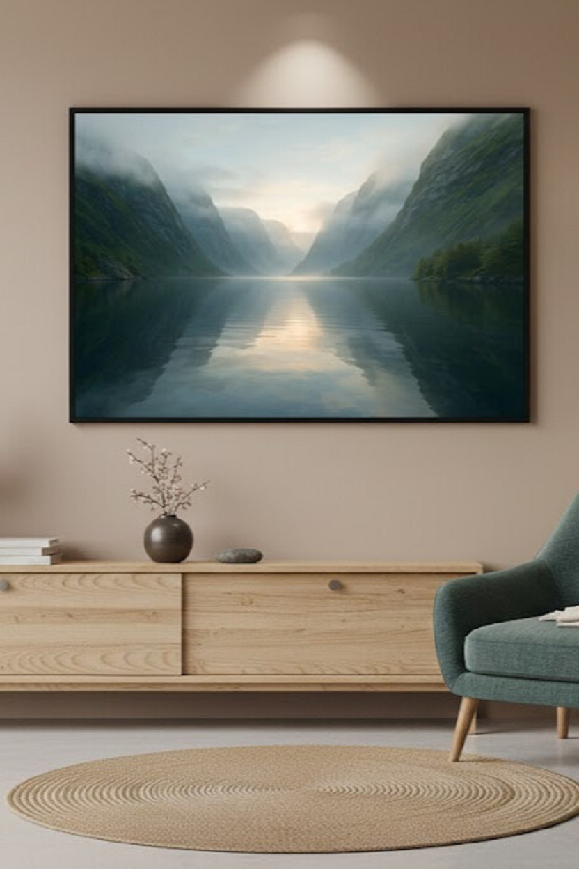 Safir Design Puslu Dağlar ve Göl Temalı Çerçeveli Tablo