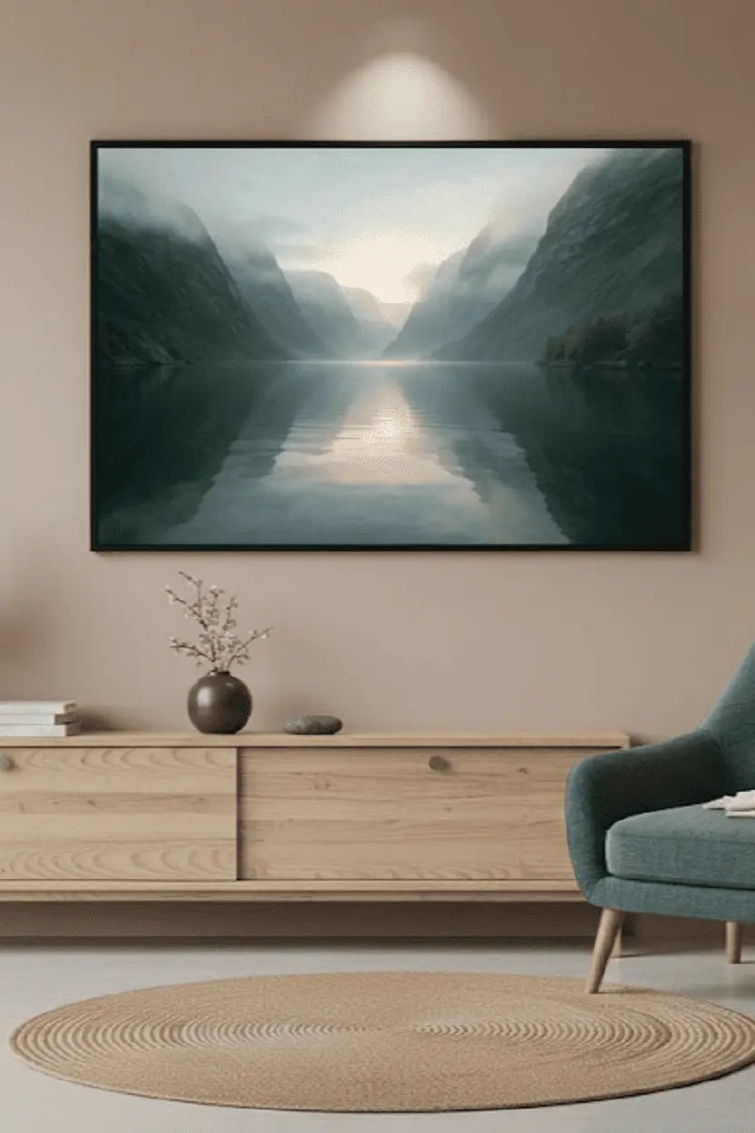 Safir Design Puslu Dağlar ve Göl Temalı Çerçeveli Tablo