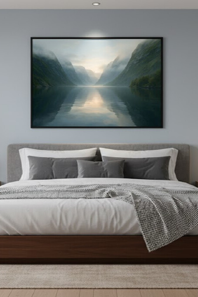 Safir Design Puslu Dağlar ve Göl Temalı Çerçeveli Tablo