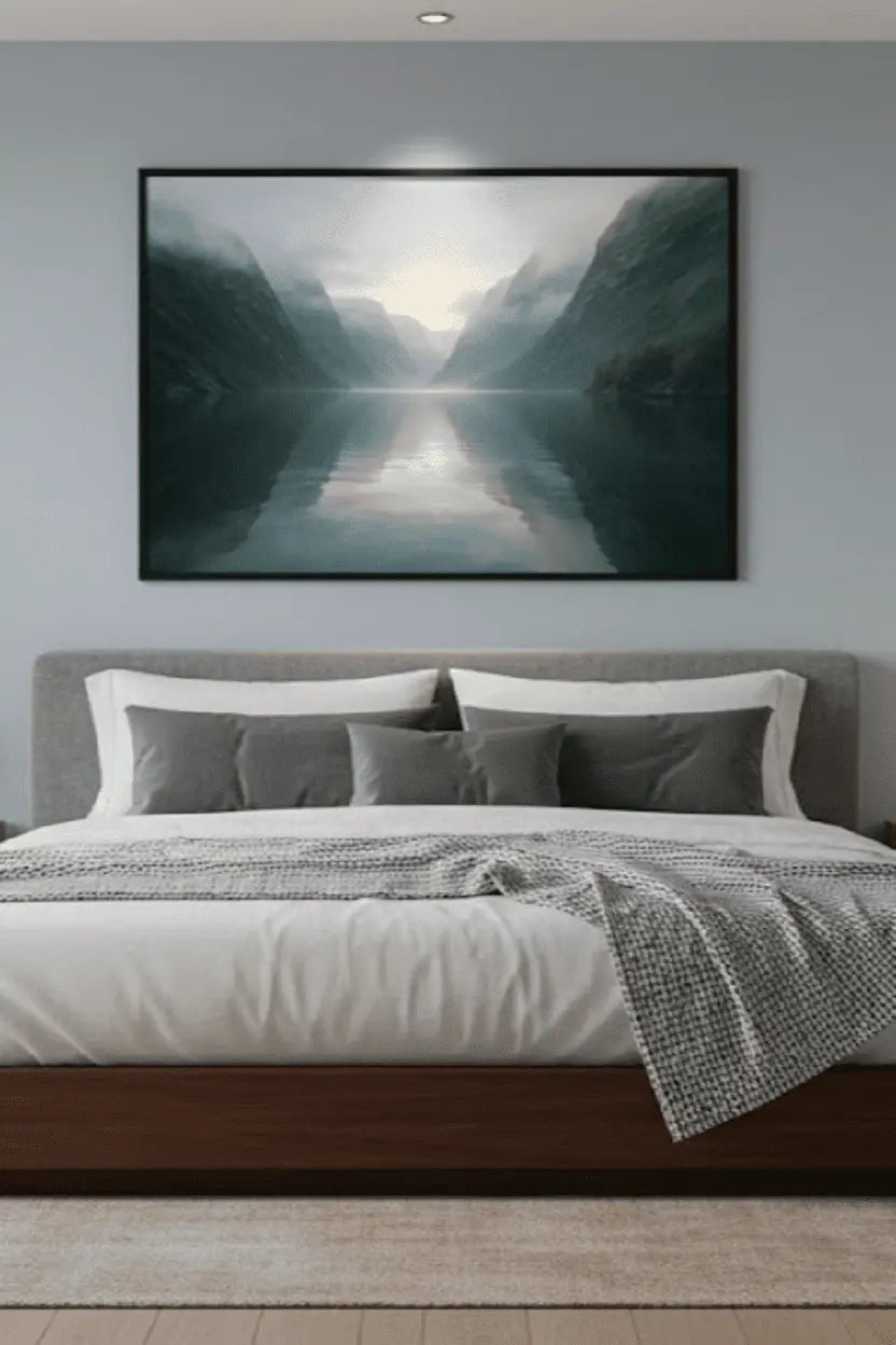 Safir Design Puslu Dağlar ve Göl Temalı Çerçeveli Tablo